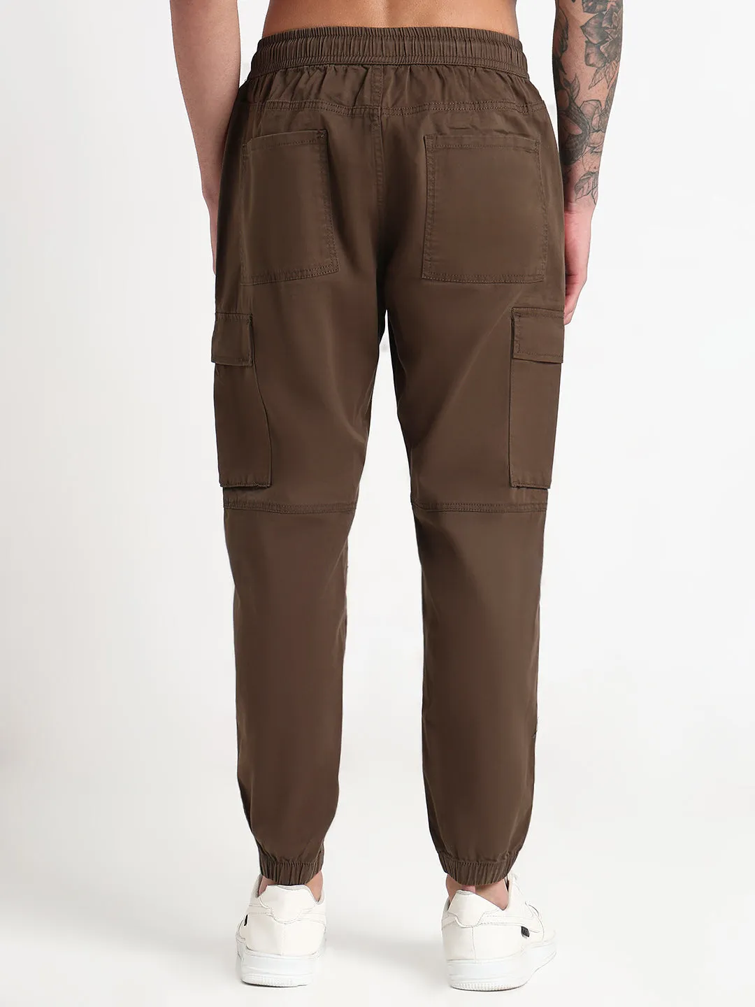 Men Olive Solid Casual Cargo Joggers