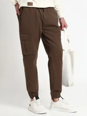 Men Olive Solid Casual Cargo Joggers