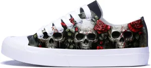 Men Skull Printed Shoes Custom Personalized Design Cool Print Low Top Fashion Sneakers for Teen Boys Girls Student Women Canvas Shoes Cosplay Classic Casual Shoes