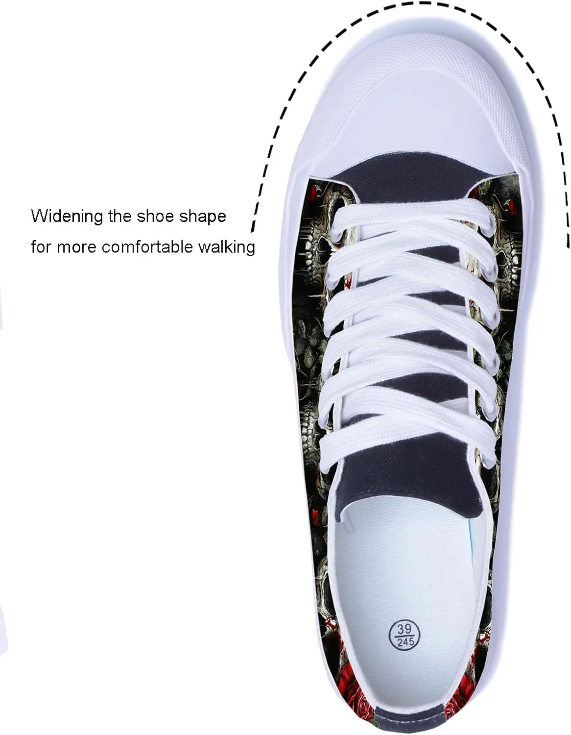 Men Skull Printed Shoes Custom Personalized Design Cool Print Low Top Fashion Sneakers for Teen Boys Girls Student Women Canvas Shoes Cosplay Classic Casual Shoes
