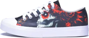 Men Skull Printed Shoes Custom Personalized Design Cool Print Low Top Fashion Sneakers for Teen Boys Girls Student Women Canvas Shoes Cosplay Classic Casual Shoes