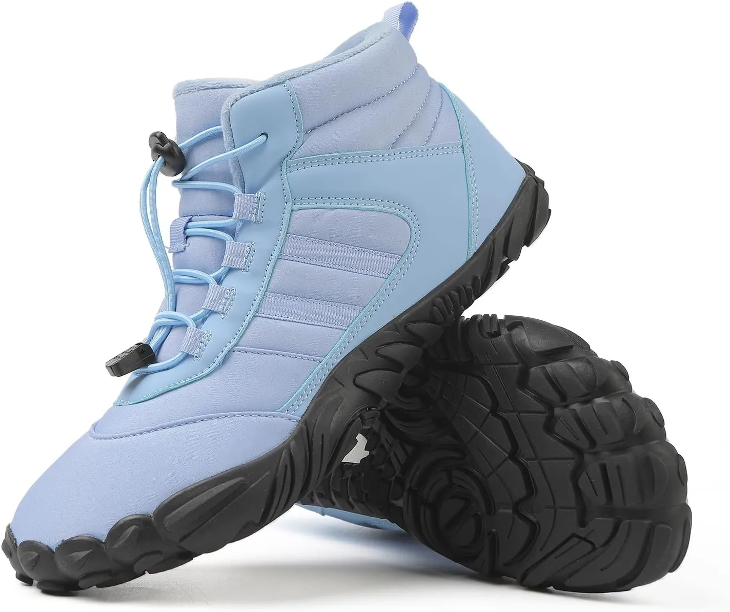 Mens and Womens Barefoot Hiking Boots | Zero Drop Warm Lined Winter Snow Boots with Wide Toe Box | Waterproof Ankle Booties with Elastic Cord Closure | Minimalist Five-Finger Sneakers for Outdoor Hiking and Walking