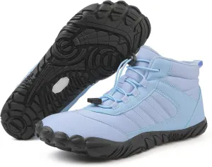 Mens and Womens Barefoot Hiking Boots | Zero Drop Warm Lined Winter Snow Boots with Wide Toe Box | Waterproof Ankle Booties with Elastic Cord Closure | Minimalist Five-Finger Sneakers for Outdoor Hiking and Walking