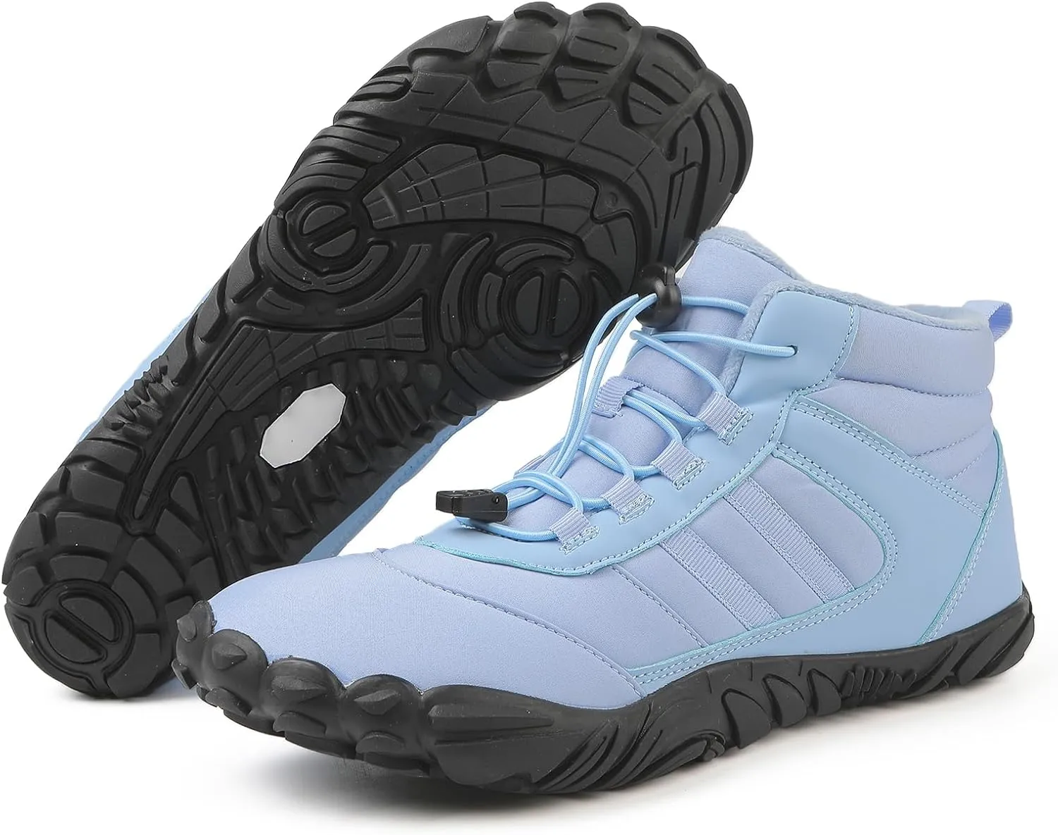 Mens and Womens Barefoot Hiking Boots | Zero Drop Warm Lined Winter Snow Boots with Wide Toe Box | Waterproof Ankle Booties with Elastic Cord Closure | Minimalist Five-Finger Sneakers for Outdoor Hiking and Walking