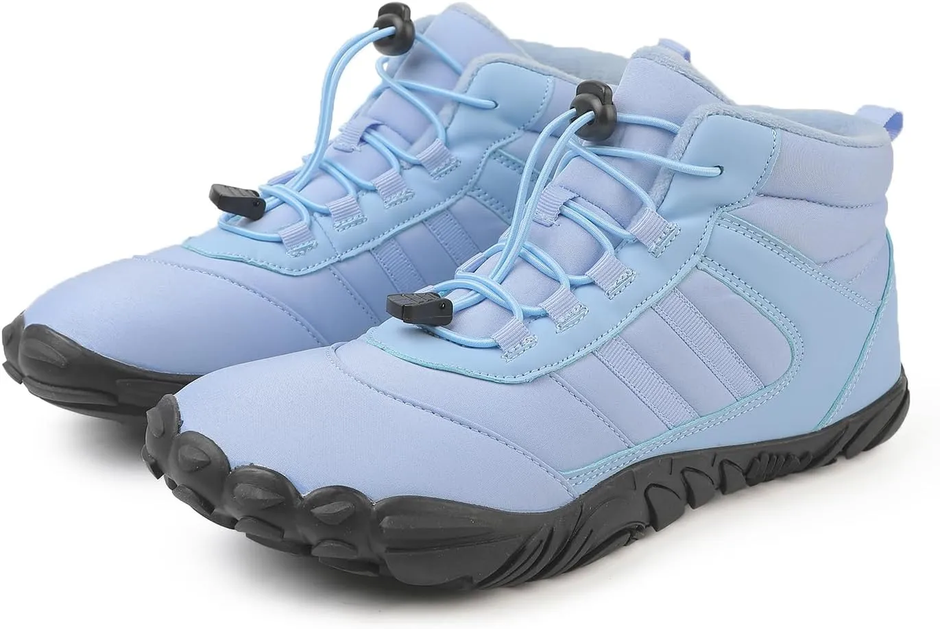 Mens and Womens Barefoot Hiking Boots | Zero Drop Warm Lined Winter Snow Boots with Wide Toe Box | Waterproof Ankle Booties with Elastic Cord Closure | Minimalist Five-Finger Sneakers for Outdoor Hiking and Walking