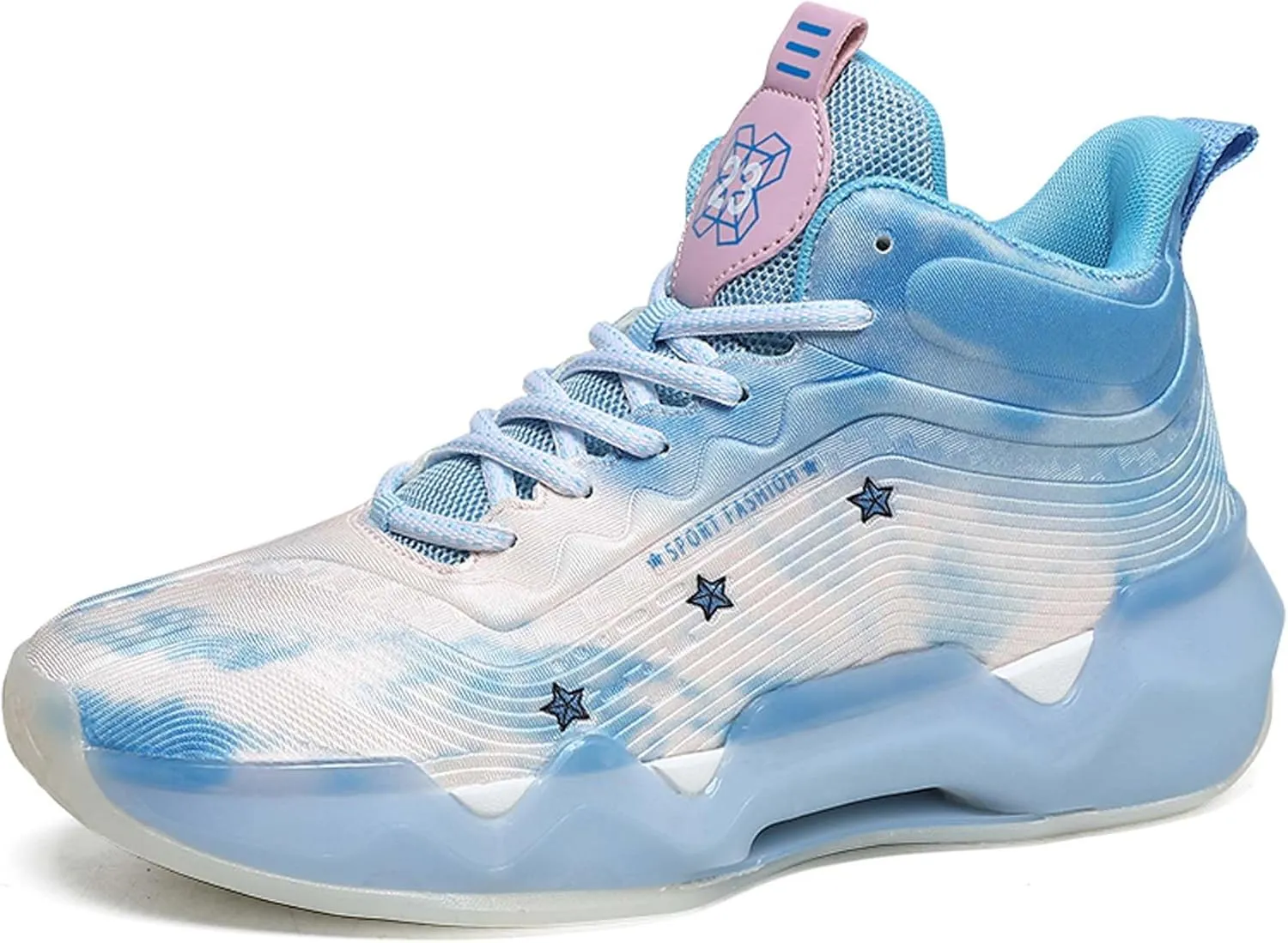 Mens and Womens Mid Top Lace Up Basketball Sneakers Comfortable and Breathable Running Shoes Anti Slip and Wear Resistant Walking Shoes Couple Park Walking Shoes Fitness Training Shoes