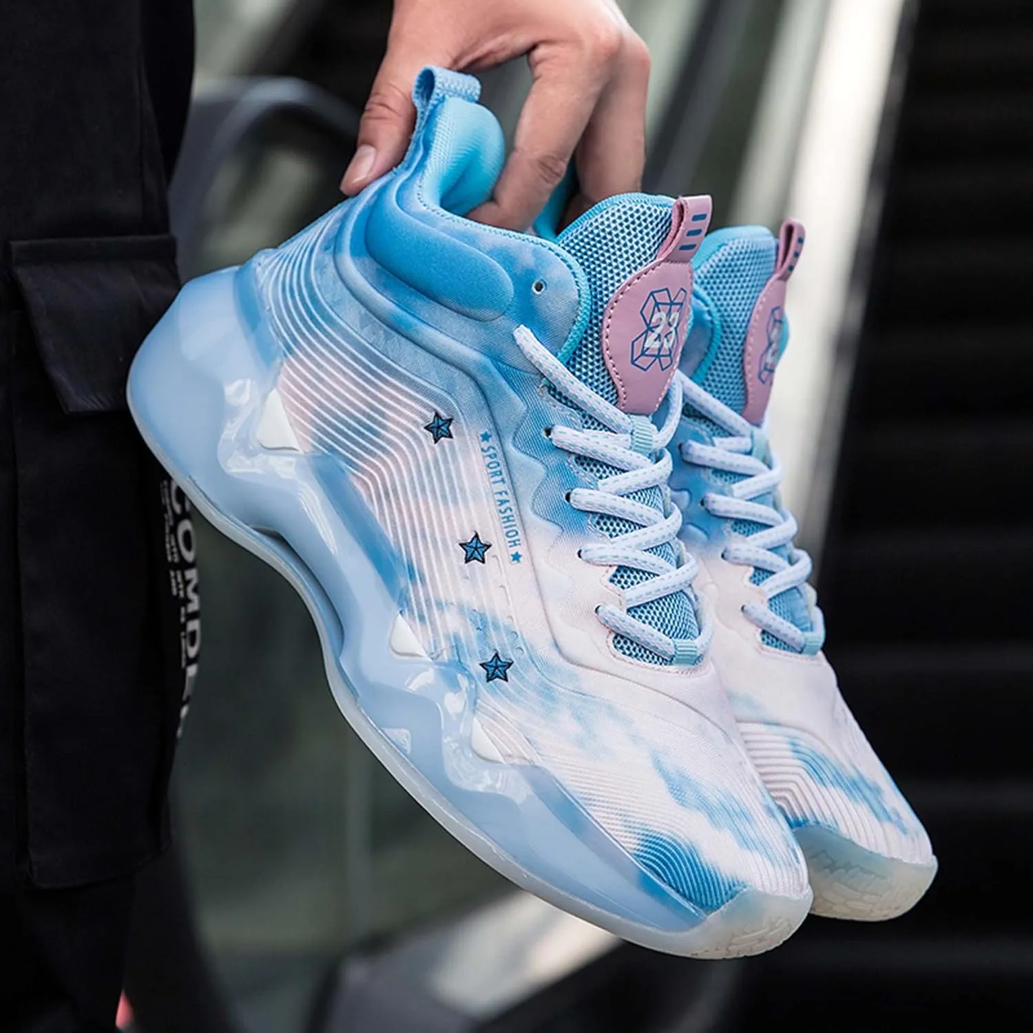 Mens and Womens Mid Top Lace Up Basketball Sneakers Comfortable and Breathable Running Shoes Anti Slip and Wear Resistant Walking Shoes Couple Park Walking Shoes Fitness Training Shoes