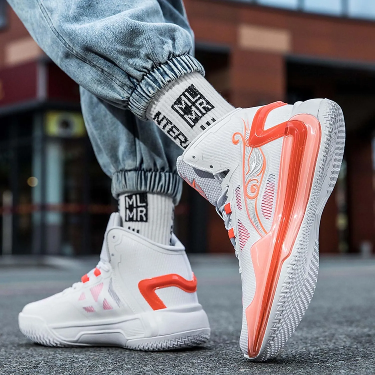 Men's Basketball Shoes Fashion Non-Slip Sneakers Breathable Mesh Training(Orange,6.5)