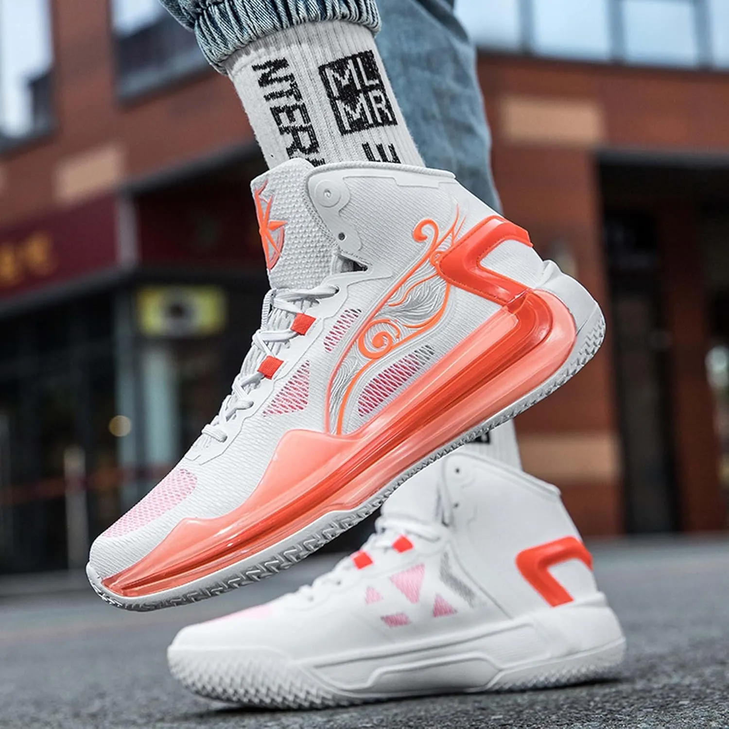 Men's Basketball Shoes Fashion Non-Slip Sneakers Breathable Mesh Training(Orange,6.5)