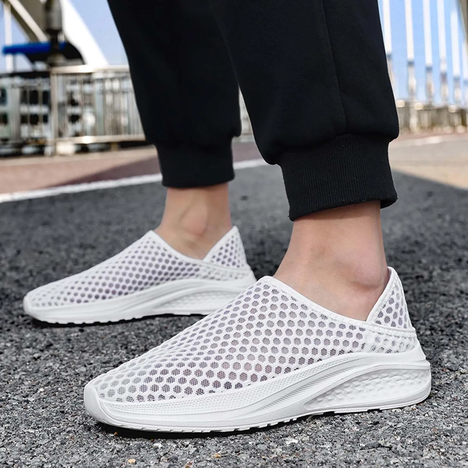 Men's Breathable Knit Sneakers Slip On Casual Shoes for Walking Running Yoga Gym Beach Comfortable Lightweight