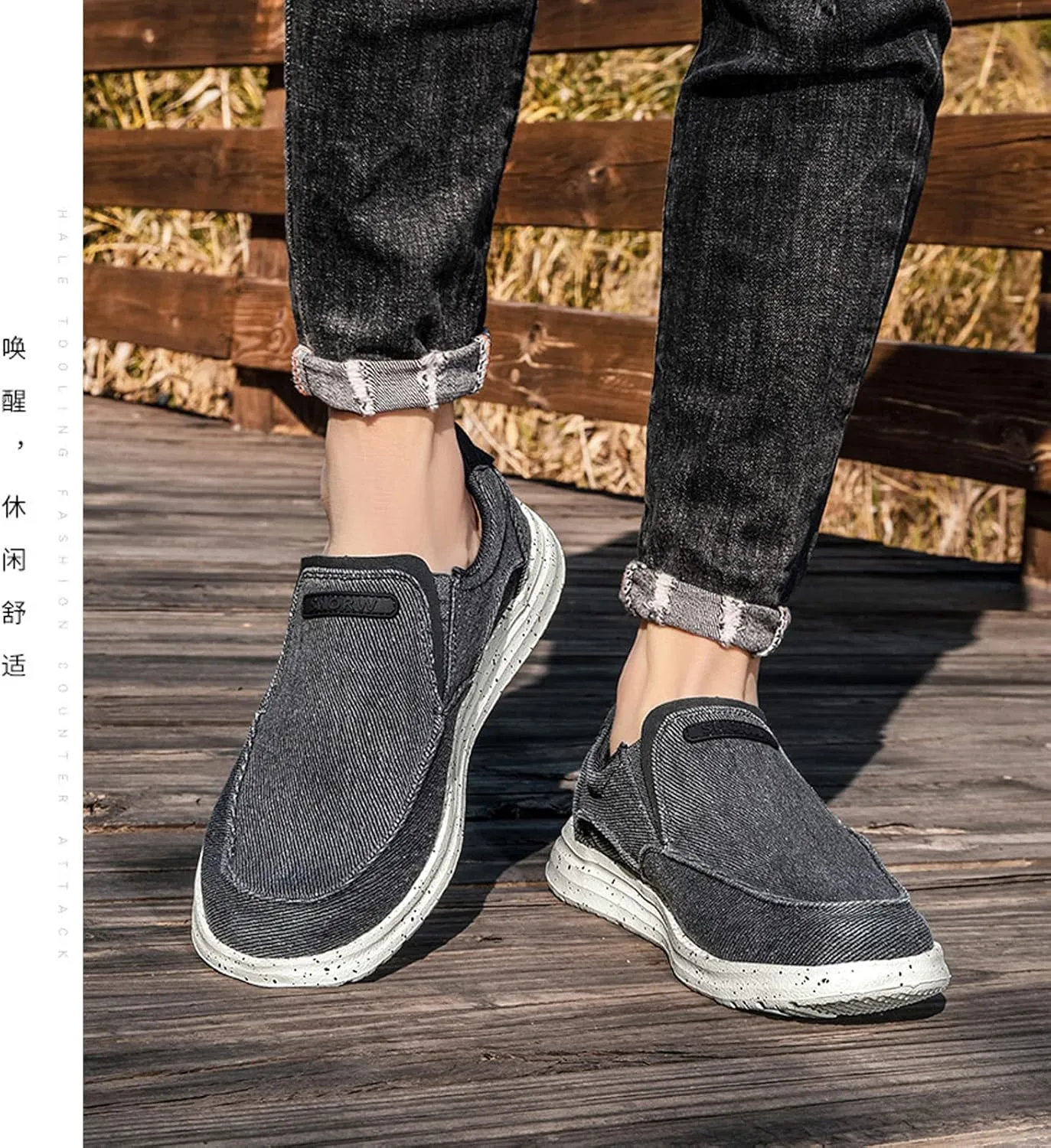 Mens Canvas Casual Loafers One Stirrup Walking Shoes,Lightweight Comfortable Hiking Sports Driving Shoes,Orthopedic Diabetic Slip Resistant Shoes