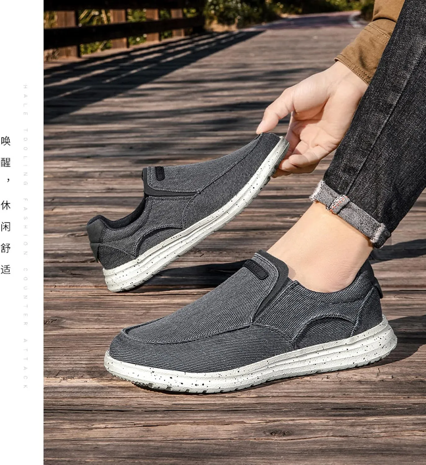 Mens Canvas Casual Loafers One Stirrup Walking Shoes,Lightweight Comfortable Hiking Sports Driving Shoes,Orthopedic Diabetic Slip Resistant Shoes