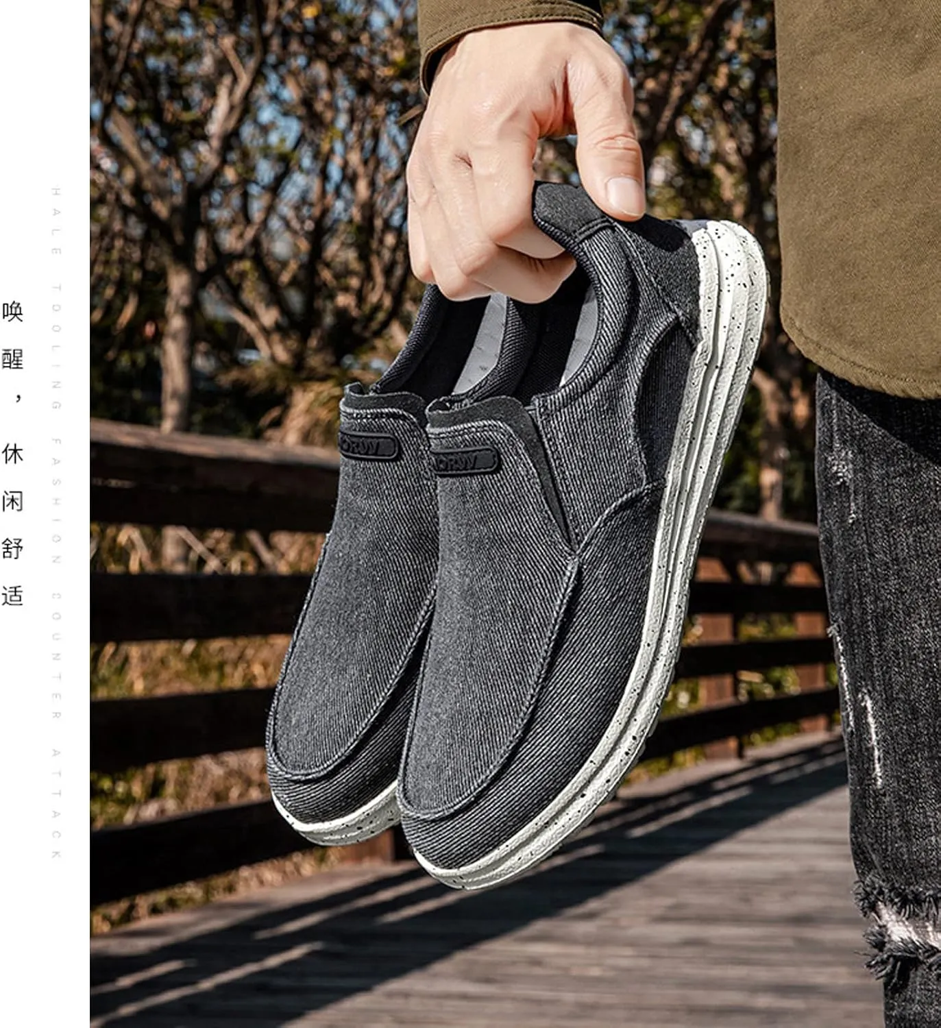 Mens Canvas Casual Loafers One Stirrup Walking Shoes,Lightweight Comfortable Hiking Sports Driving Shoes,Orthopedic Diabetic Slip Resistant Shoes