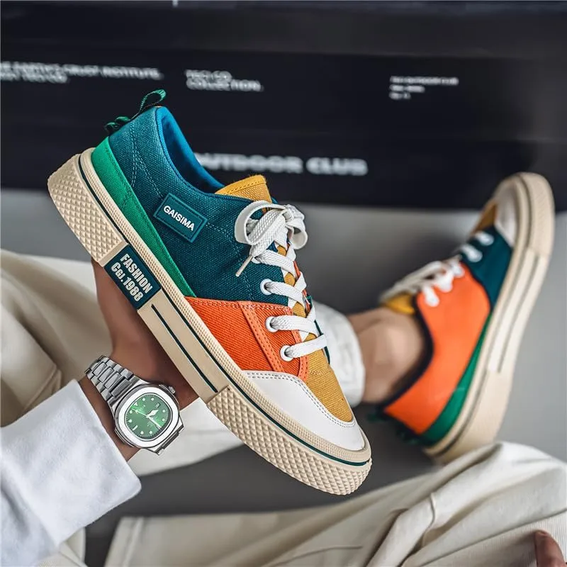 Men's Canvas Sports Shoes | Casual Low-top lace-up Shoes with Durable PVC Soles, Fashionable Contrast Design | Outdoor Daily use