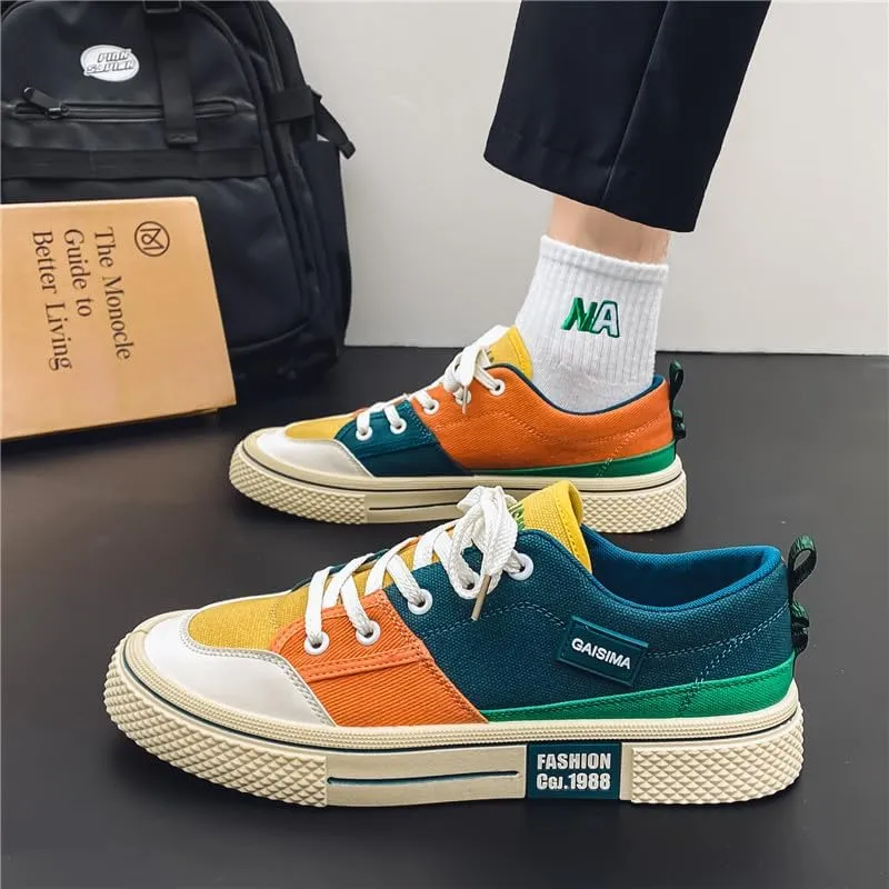 Men's Canvas Sports Shoes | Casual Low-top lace-up Shoes with Durable PVC Soles, Fashionable Contrast Design | Outdoor Daily use