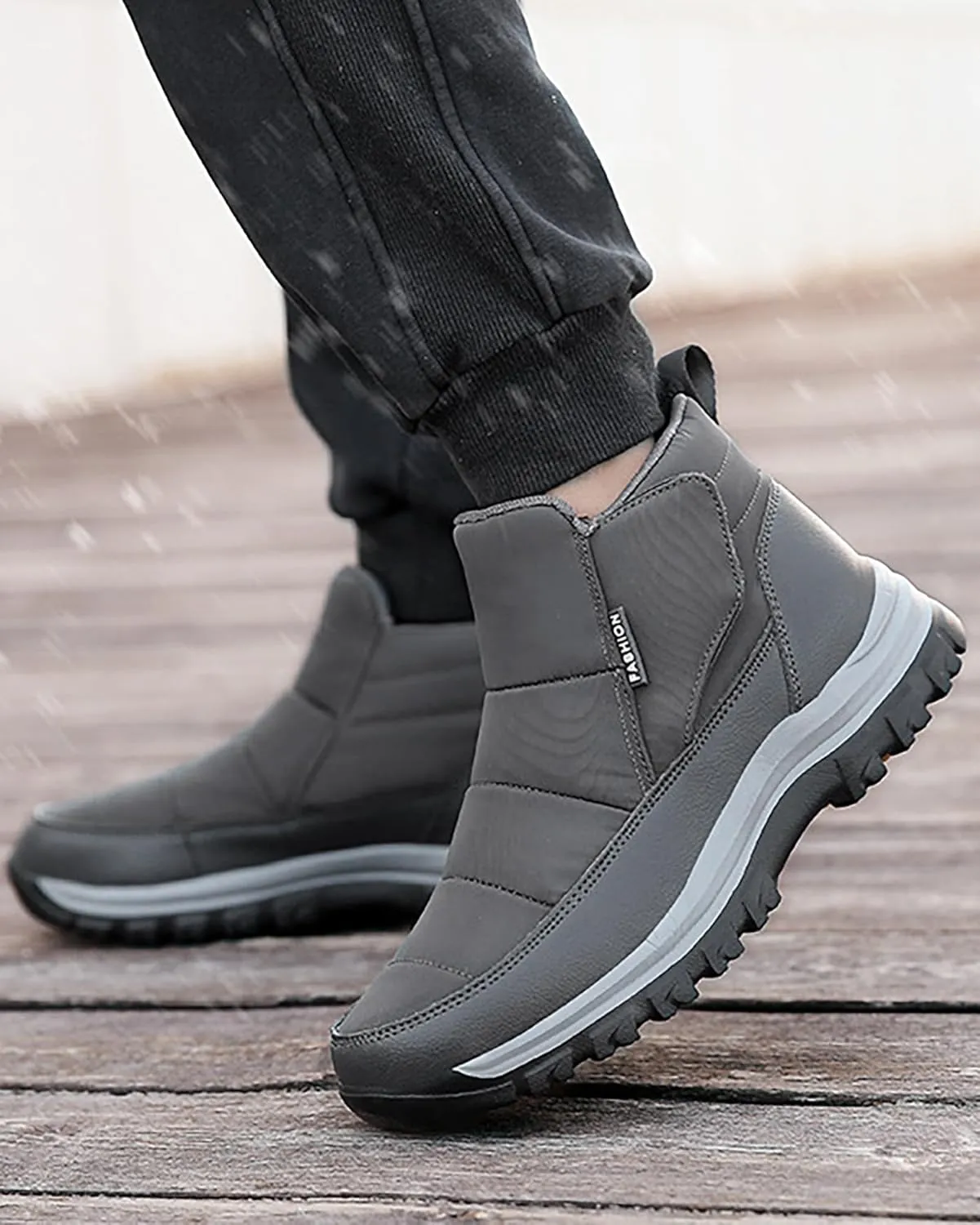 Mens Casual Slip-on Waterproof Fur Lined Warm Hiking Ankle Boot With Hook LoopWinter Outdoor Shock Eva Non Slip Comfort Walking Shoes Snow Boots