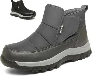 Mens Casual Slip-on Waterproof Fur Lined Warm Hiking Ankle Boot With Hook LoopWinter Outdoor Shock Eva Non Slip Comfort Walking Shoes Snow Boots
