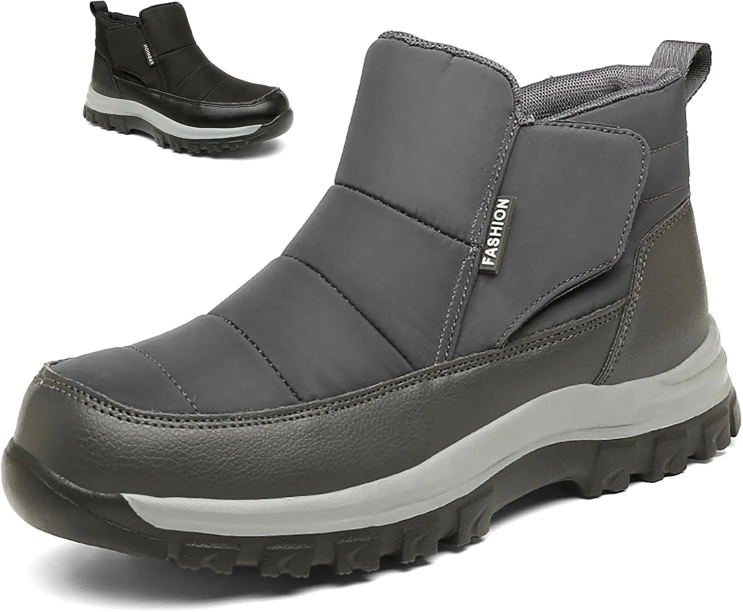 Mens Casual Slip-on Waterproof Fur Lined Warm Hiking Ankle Boot With Hook LoopWinter Outdoor Shock Eva Non Slip Comfort Walking Shoes Snow Boots