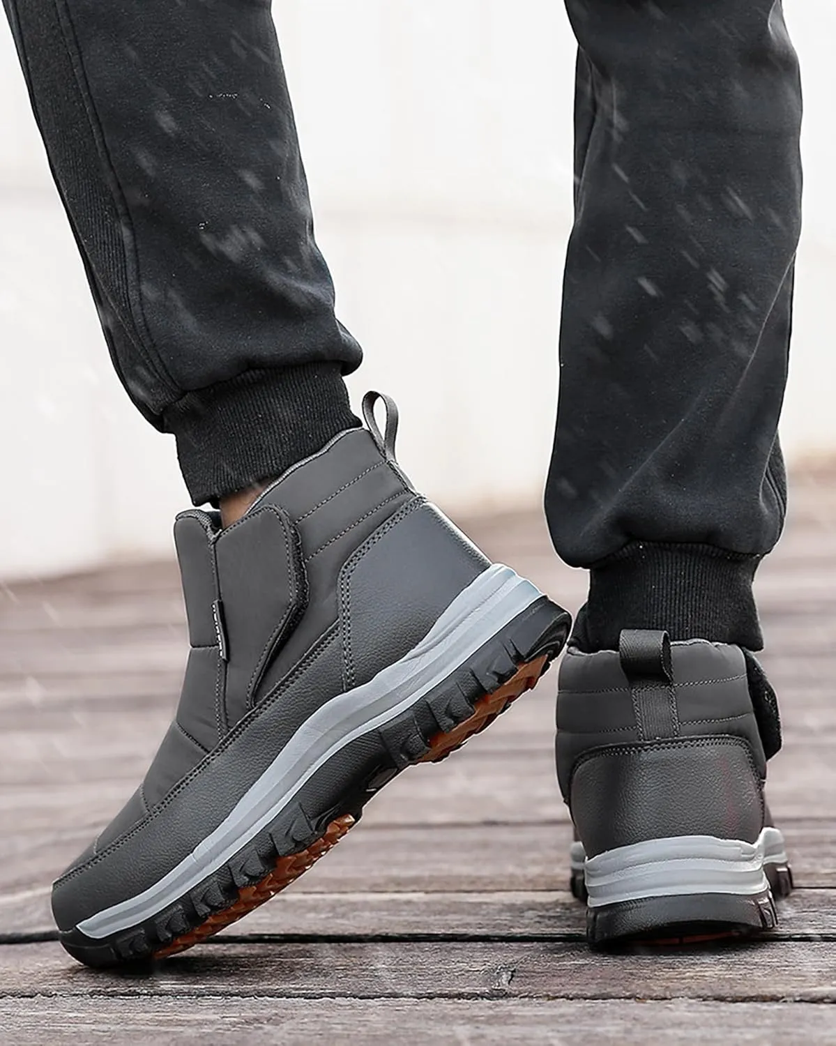Mens Casual Slip-on Waterproof Fur Lined Warm Hiking Ankle Boot With Hook LoopWinter Outdoor Shock Eva Non Slip Comfort Walking Shoes Snow Boots