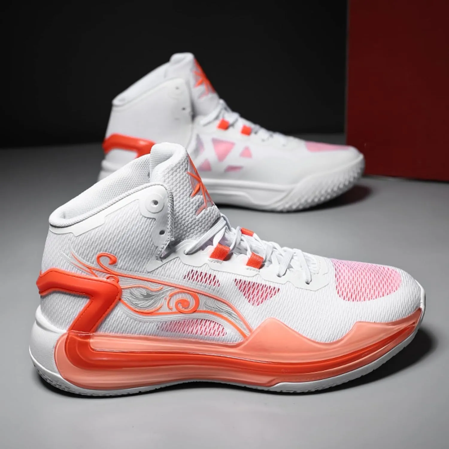 Mens Fashion Breathable Mesh High Top Lace Up Basketball Shoes Non Slip Lightweight Sport Sneakers for Walking Running Tennis Volleyball