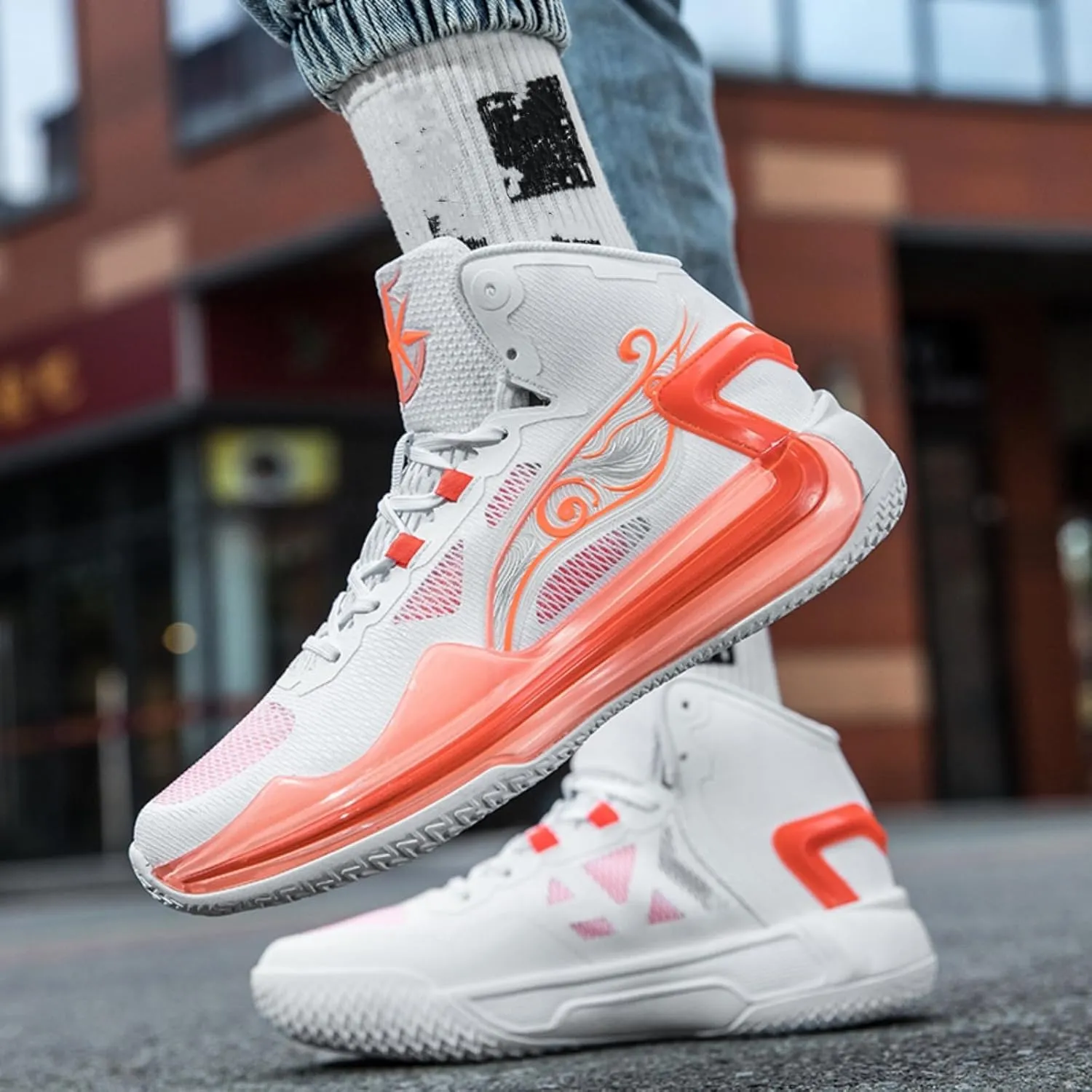 Mens Fashion Breathable Mesh High Top Lace Up Basketball Shoes Non Slip Lightweight Sport Sneakers for Walking Running Tennis Volleyball