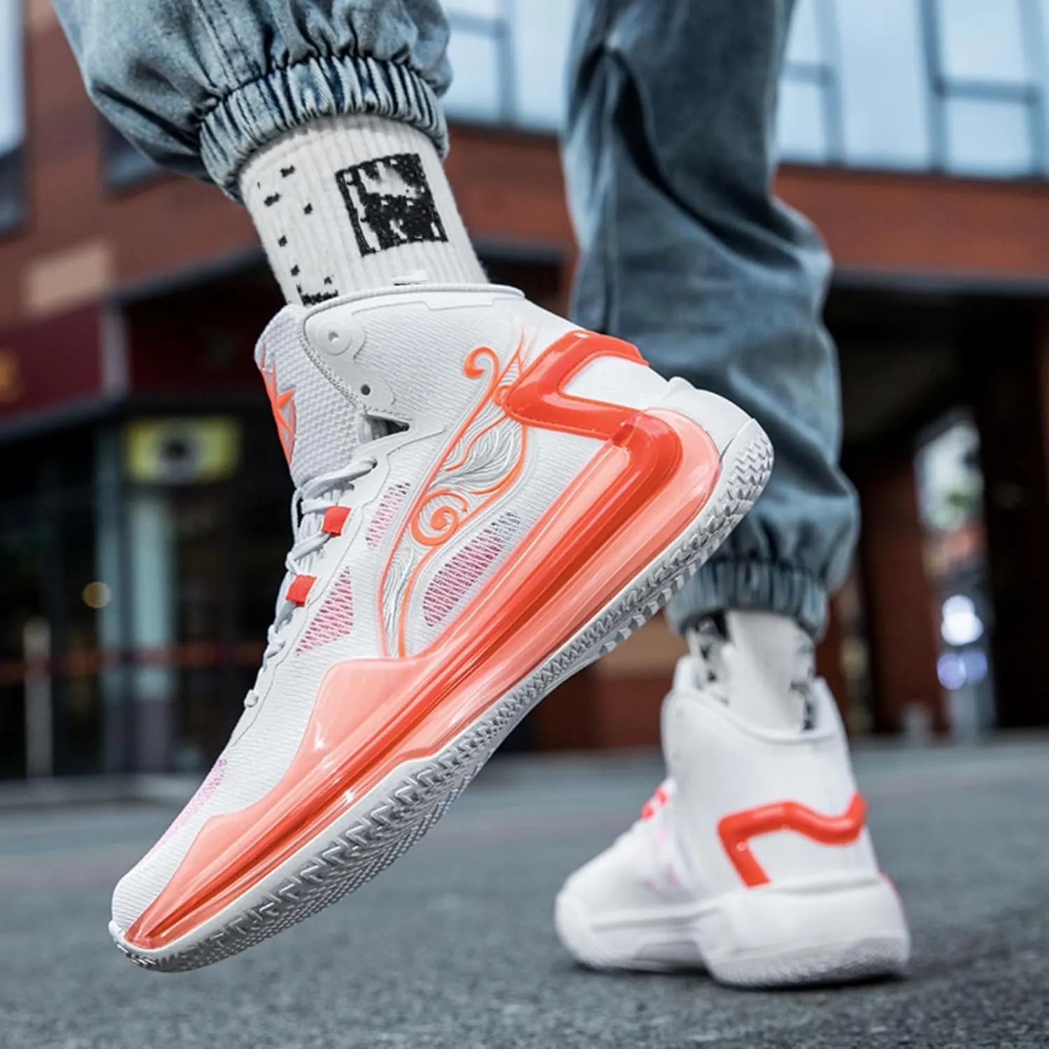 Mens Fashion Breathable Mesh High Top Lace Up Basketball Shoes Non Slip Lightweight Sport Sneakers for Walking Running Tennis Volleyball