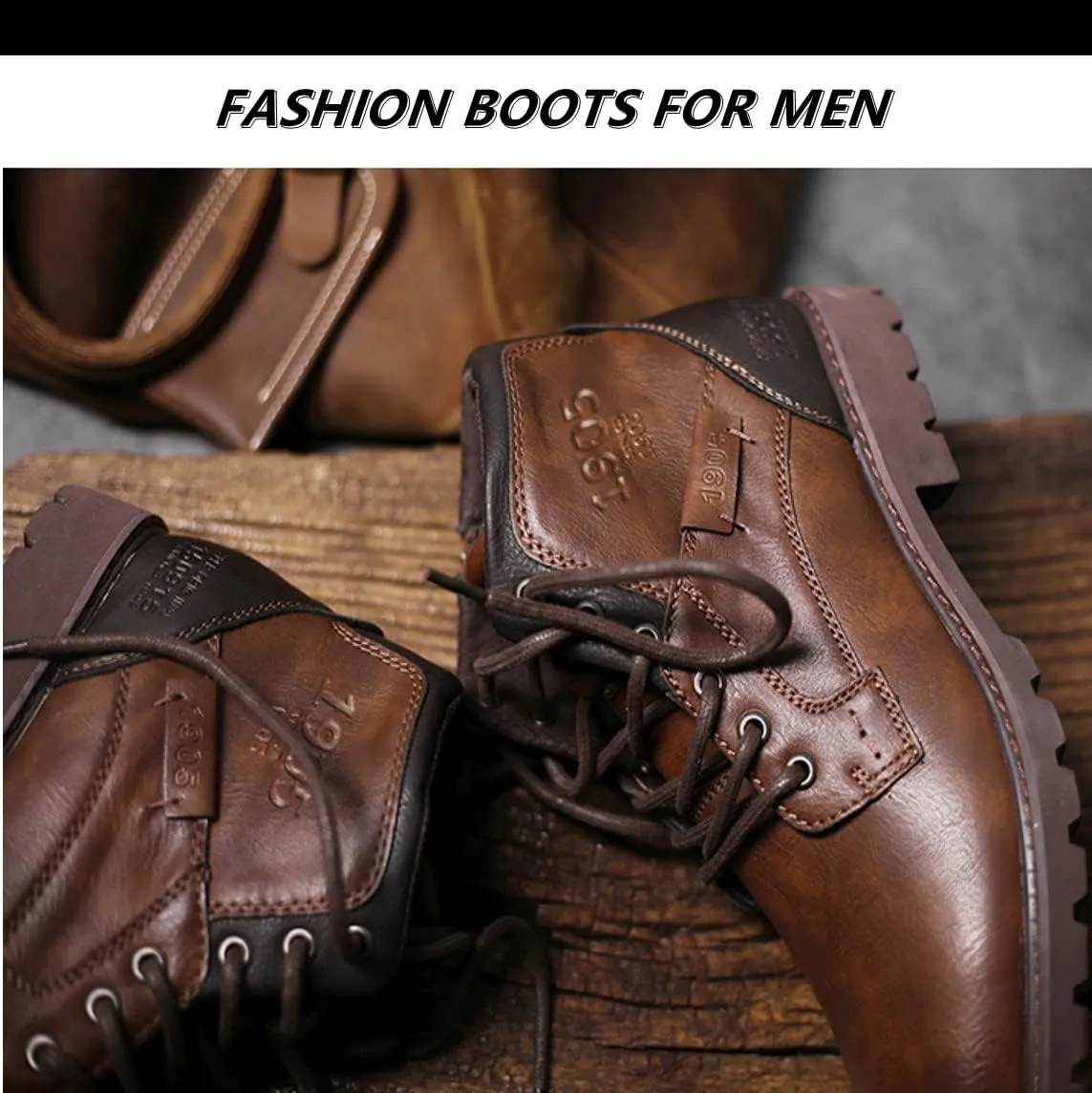 Men's Hiking Boots Waterproof Casual Chukka Boots for Men Ankle Leather Winter Warm Lining Snow Hiking Boots for Men Outdoor Non-Slip Walking Shoes Casual Chukka Boots Motorcycle Boots Business Shoe