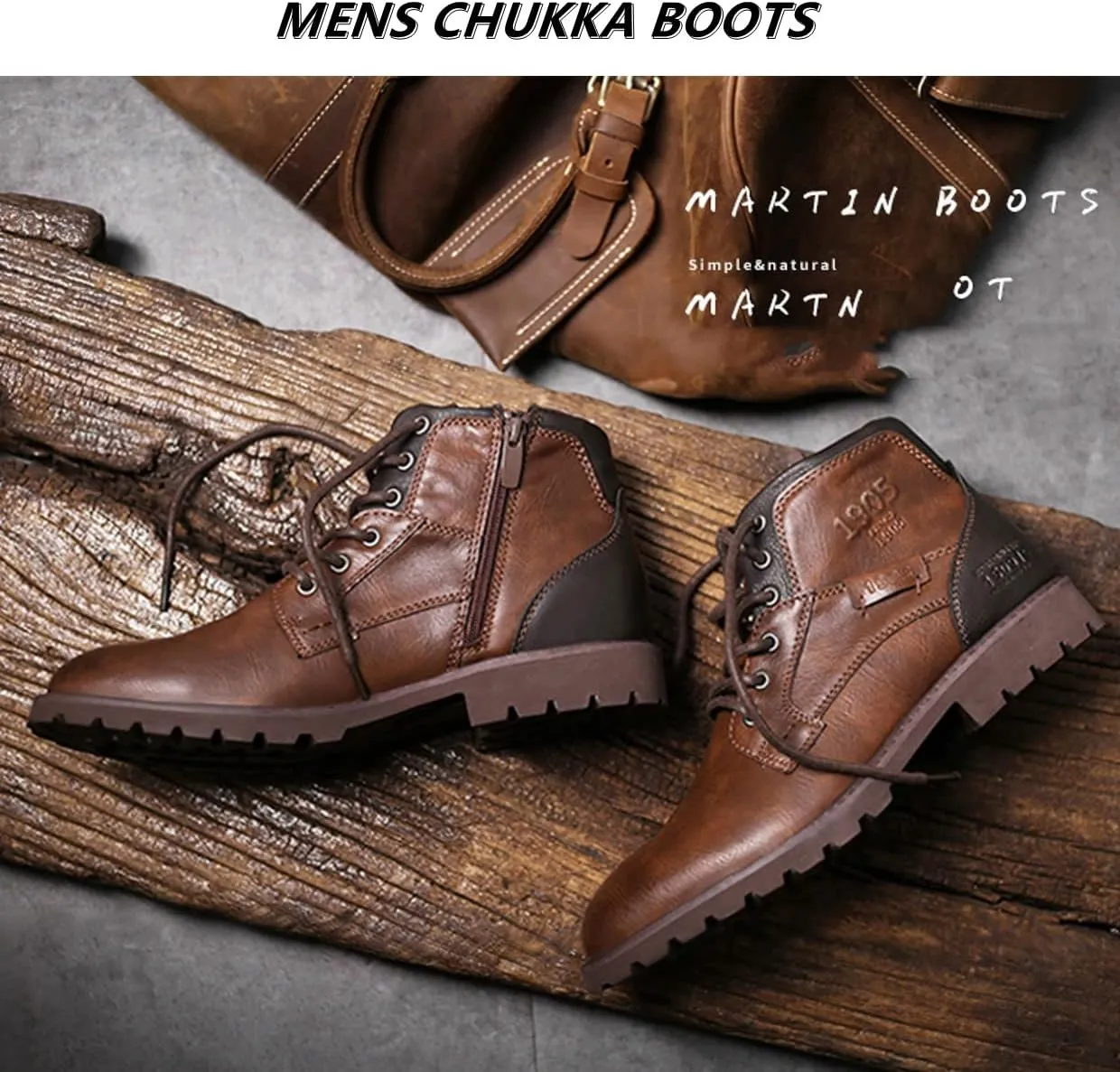 Men's Hiking Boots Waterproof Casual Chukka Boots for Men Ankle Leather Winter Warm Lining Snow Hiking Boots for Men Outdoor Non-Slip Walking Shoes Casual Chukka Boots Motorcycle Boots Business Shoe