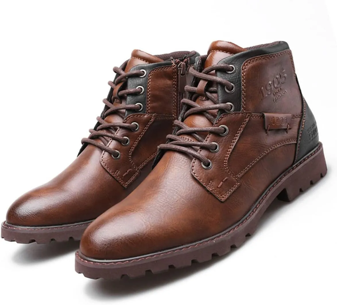 Men's Hiking Boots Waterproof Casual Chukka Boots for Men Ankle Leather Winter Warm Lining Snow Hiking Boots for Men Outdoor Non-Slip Walking Shoes Casual Chukka Boots Motorcycle Boots Business Shoe