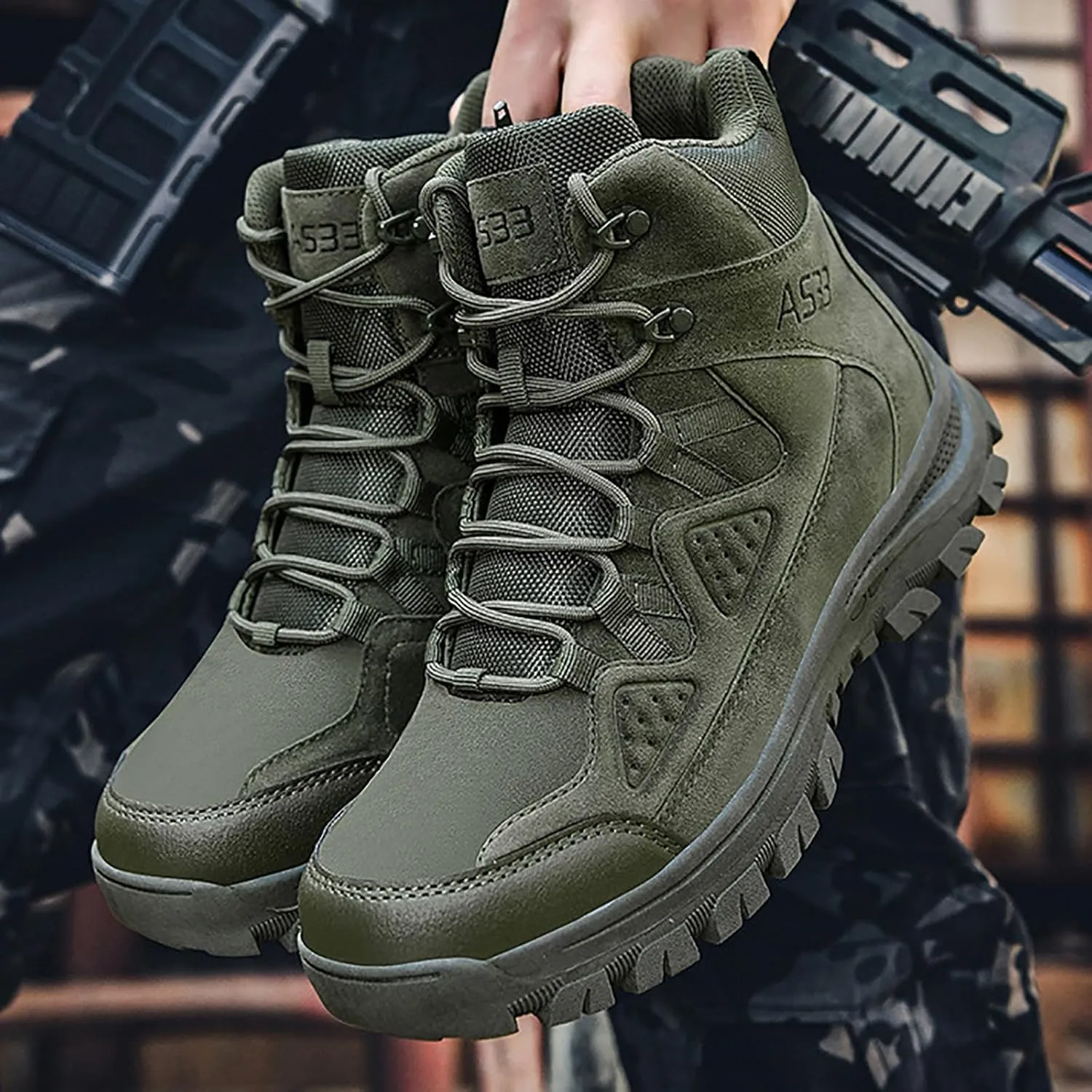 Men's Lace Up Breathable High Top Boots Waterproof Tactical Boots Military Army Outdoor Shoes For Hiking Climbing