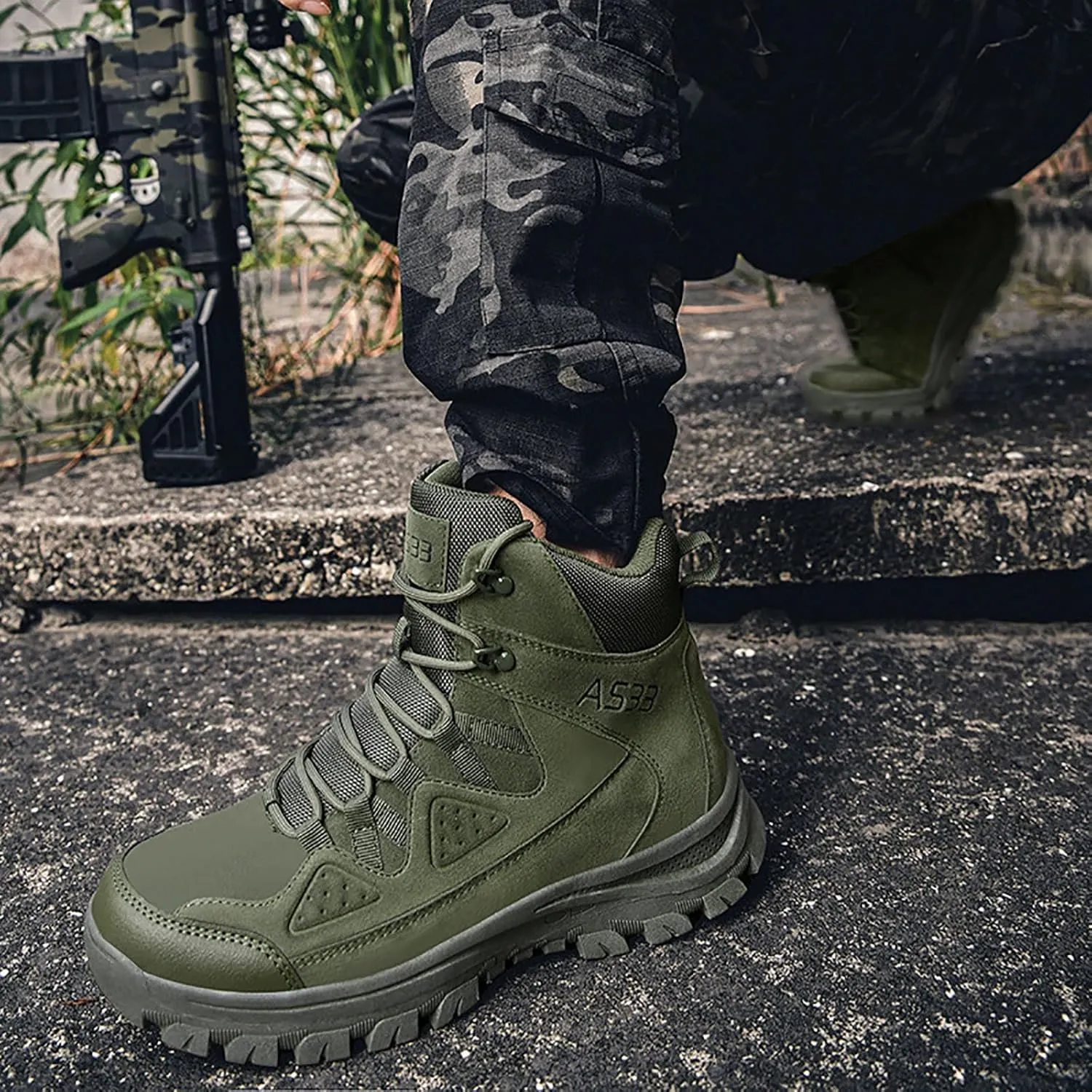 Men's Lace Up Breathable High Top Boots Waterproof Tactical Boots Military Army Outdoor Shoes For Hiking Climbing