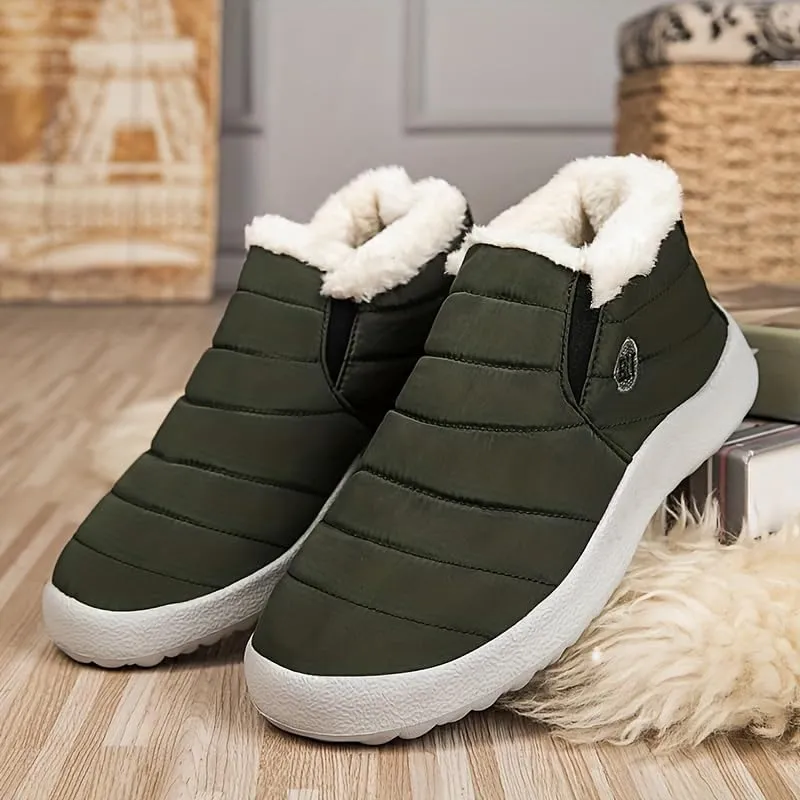 Men's Snow Boots, Warm Cozy Non-Slip Ankle Boots Plush Comfy Outdoor Hiking Shoes Lined Trekking Shoes, Winter