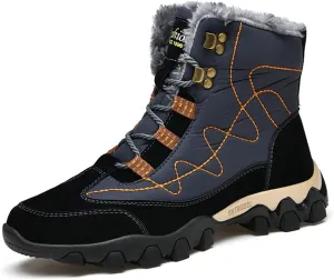 Men's Warm Fur Lined Snow Boots Winter Waterproof Hiking Boots Outdoor Non-slip High-top Shoes