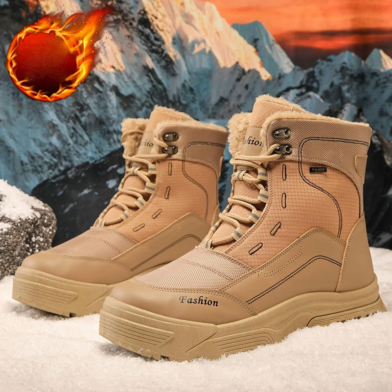 Mens Winter Snow Boots, Waterproof Hiking Boots Warm Duck Shoes Trekking Trail Climbing Shoes Womens Winter Shoes