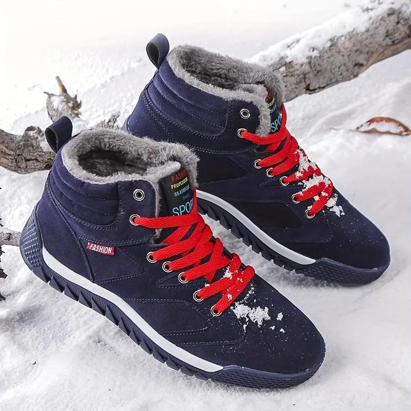 Men's Winter Walking Boots for Outdoor Activities, Plush Warm Snow Boots, High Top Non Slip Lace Up Skate Shoes