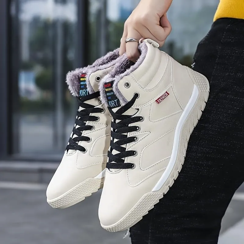 Men's Winter Walking Boots for Outdoor Activities, Plush Warm Snow Boots, High Top Non Slip Lace Up Skate Shoes