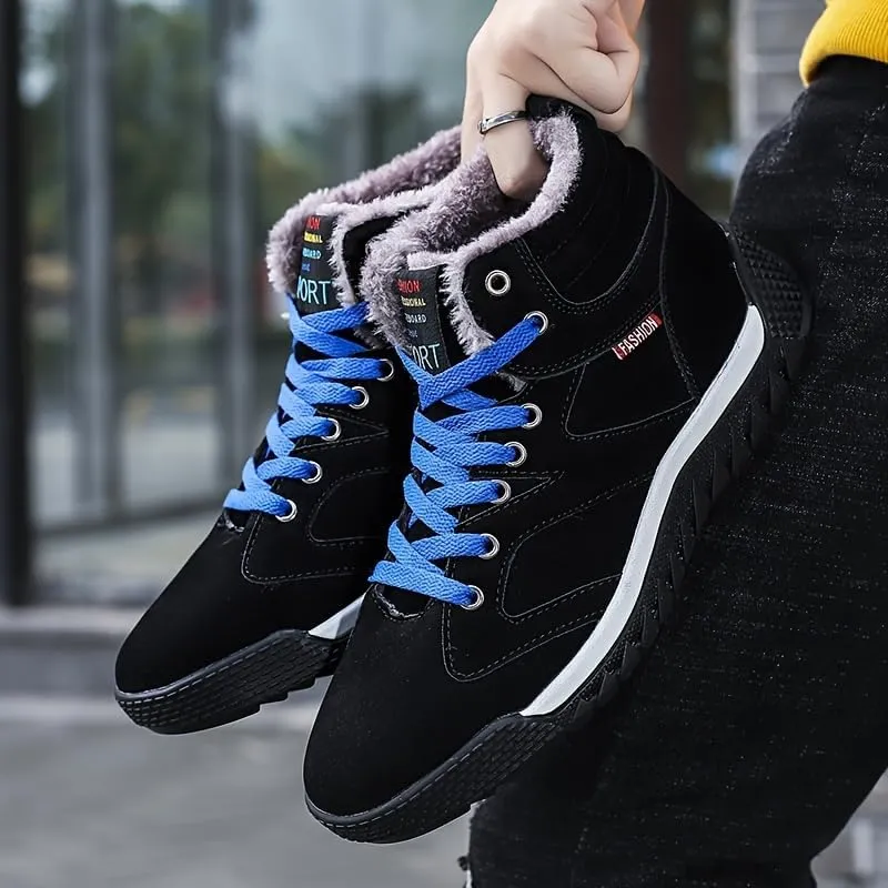 Men's Winter Walking Boots for Outdoor Activities, Plush Warm Snow Boots, High Top Non Slip Lace Up Skate Shoes
