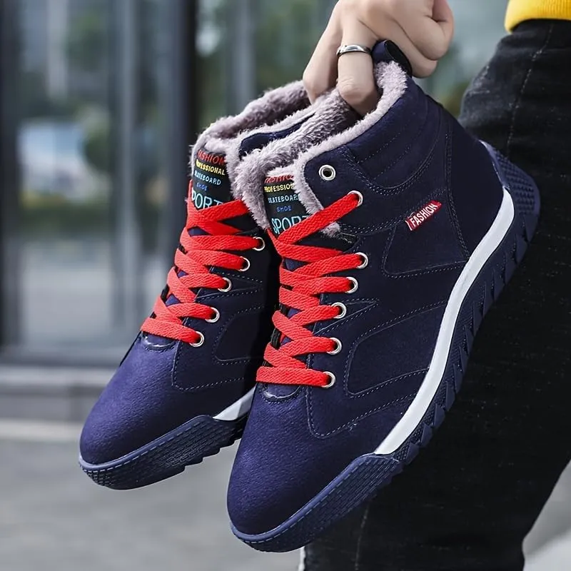Men's Winter Walking Boots for Outdoor Activities, Plush Warm Snow Boots, High Top Non Slip Lace Up Skate Shoes