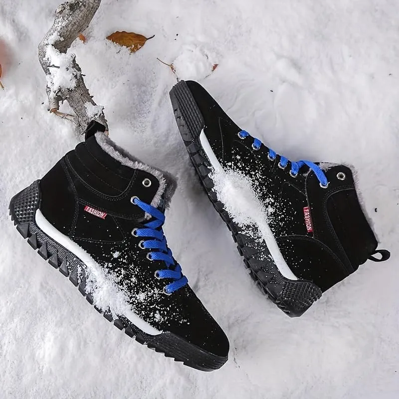 Men's Winter Walking Boots for Outdoor Activities, Plush Warm Snow Boots, High Top Non Slip Lace Up Skate Shoes