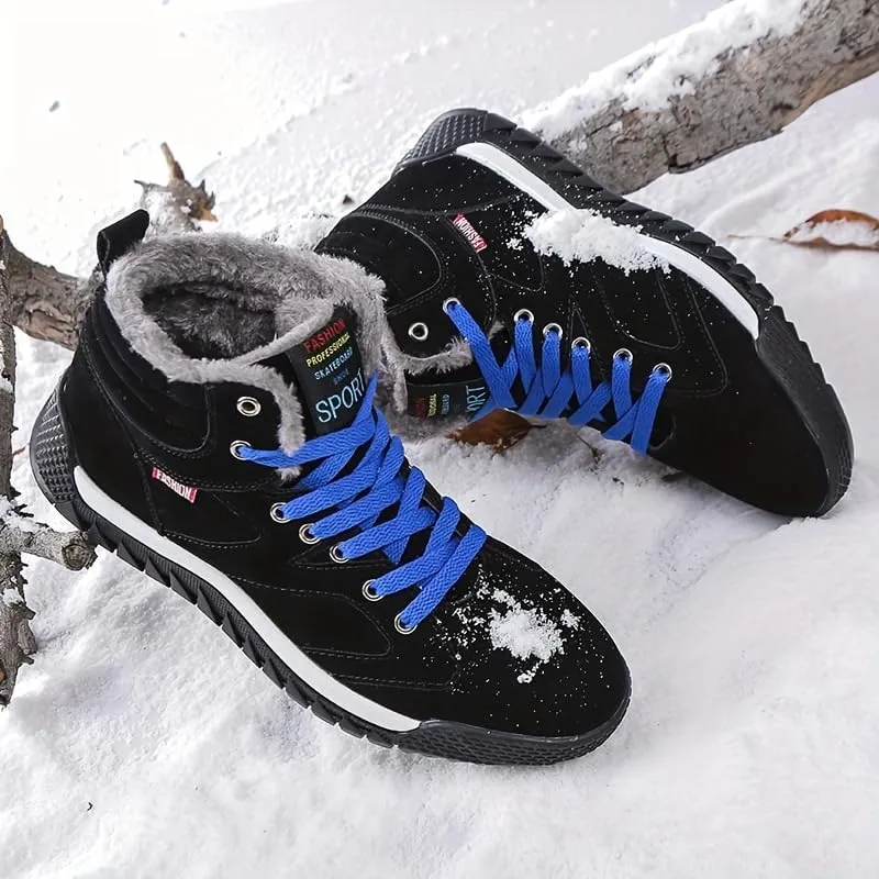 Men's Winter Walking Boots for Outdoor Activities, Plush Warm Snow Boots, High Top Non Slip Lace Up Skate Shoes