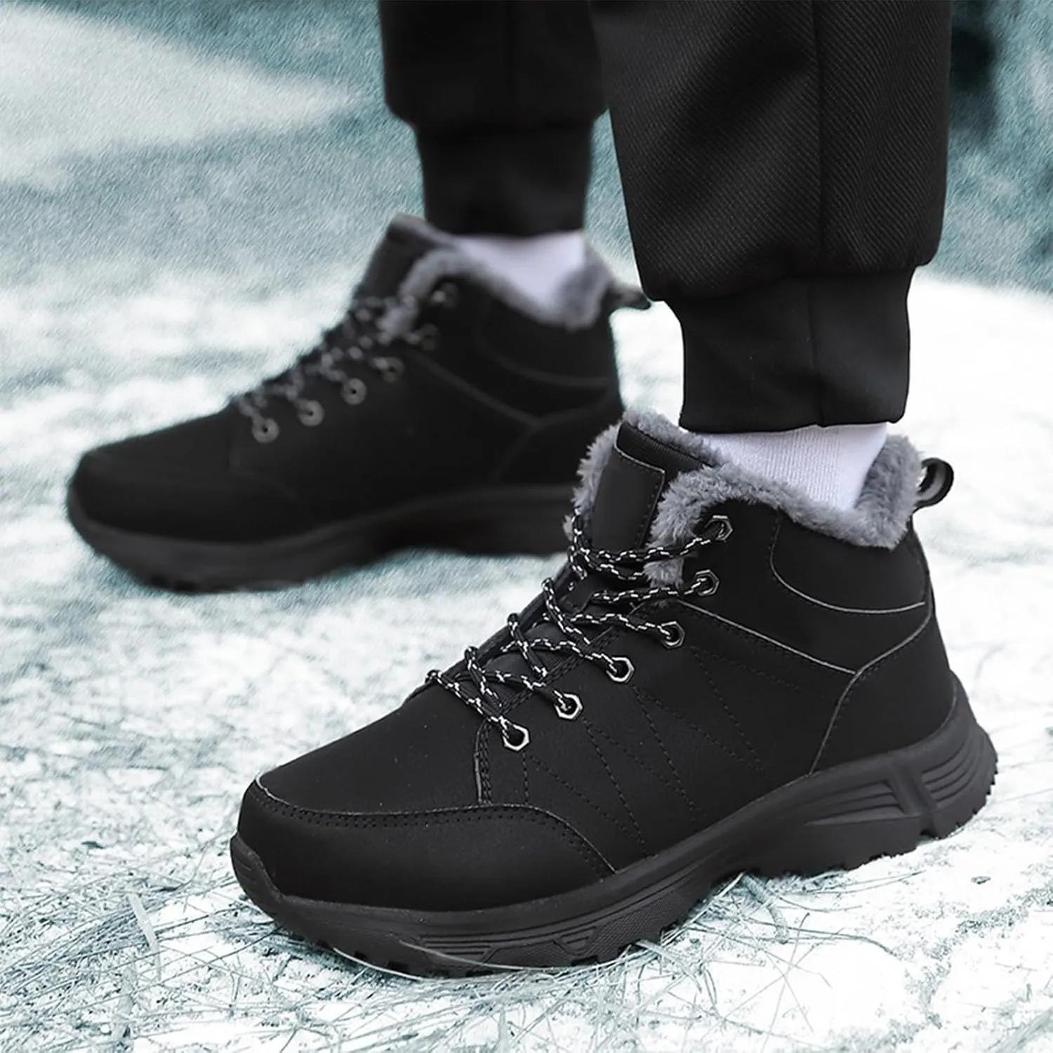 Mens Women Winter Snow Boots Casual Lightweight Waterproof Anti-Slip Fur Lined Backpacking Hiking Athletic Boots