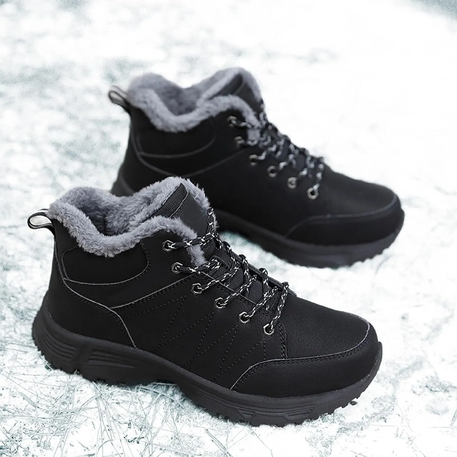 Mens Women Winter Snow Boots Casual Lightweight Waterproof Anti-Slip Fur Lined Backpacking Hiking Athletic Boots