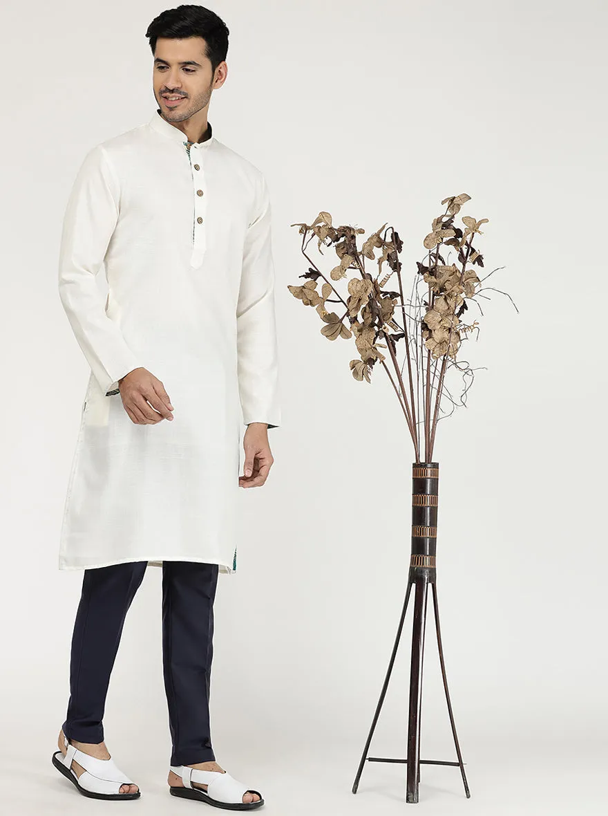 Milky White Solid Cotton Blend Kurta for Men