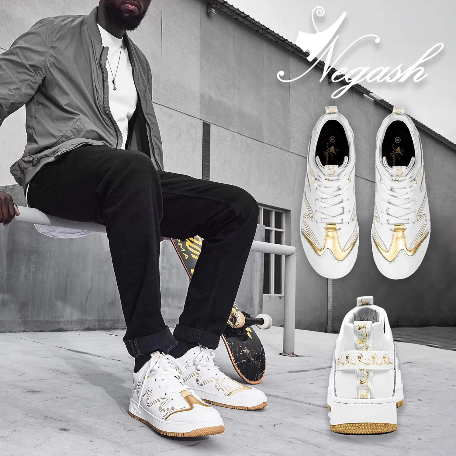 Negash Mens Fashion Sneakers Low Top Leather Breathable Casual Skate Shoes for Men