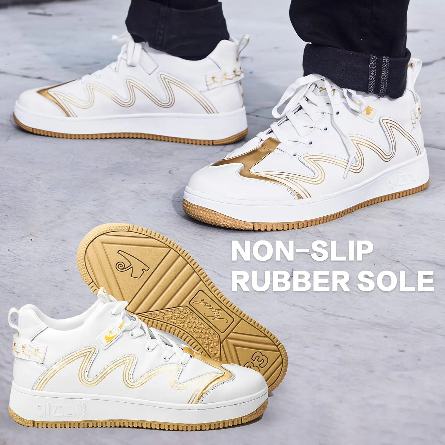 Negash Mens Fashion Sneakers Low Top Leather Breathable Casual Skate Shoes for Men