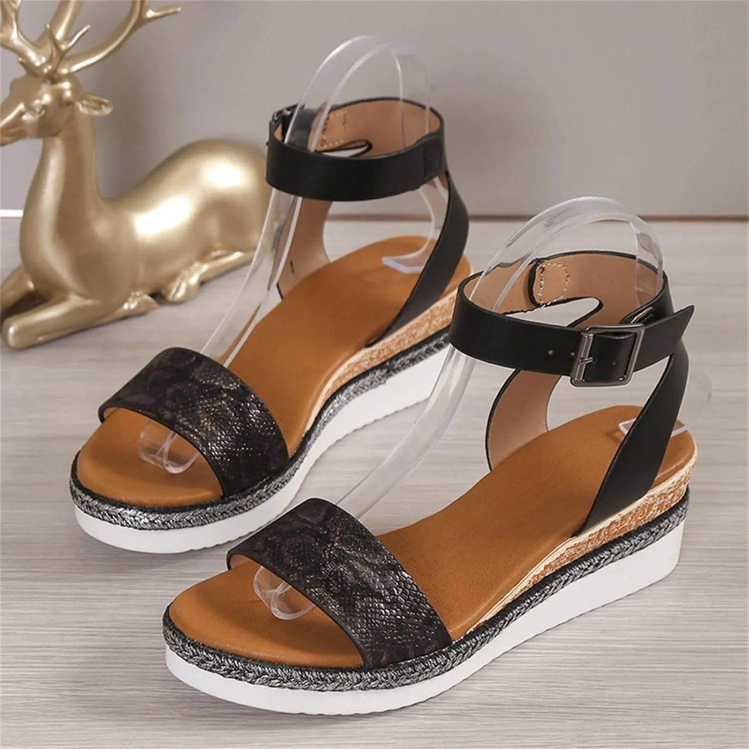Open Toe Buckle Ankle Strap Espadrilles Flatform Wedge Casual Sandal Platform Espadrille Sandals Orthopedic Retro Summer Slippers Slip On Beach Slides Dressy Walking Fashion Outdoor Shoes