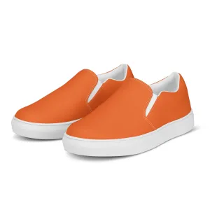 Orange Color Women's Slip Ons, Solid Colorful Orange Color Modern Minimalist Women’s Slip-On Canvas Shoes (US Size: 5-12)