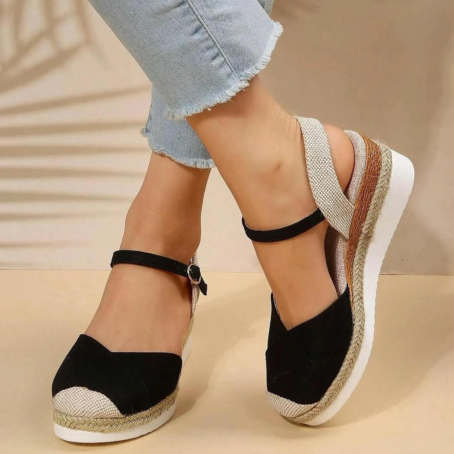 Orthopedic Platform Wedge Sandals for Women Arch Support Closed Toe Dressy Summer Buckle Ankle Strap Espadrilles Shoes Comfortable Walking Wedges Heels Open Casual Beach 2025 Vacation