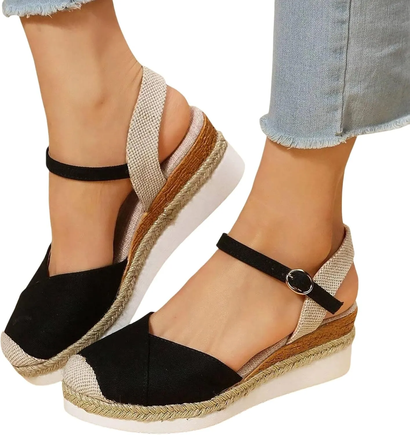 Orthopedic Platform Wedge Sandals for Women Arch Support Closed Toe Dressy Summer Buckle Ankle Strap Espadrilles Shoes Comfortable Walking Wedges Heels Open Casual Beach 2025 Vacation