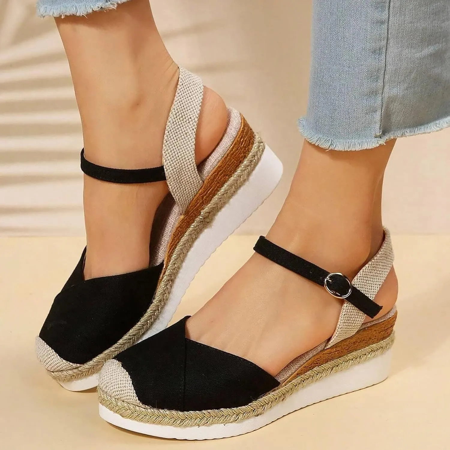 Orthopedic Platform Wedge Sandals for Women Arch Support Closed Toe Dressy Summer Buckle Ankle Strap Espadrilles Shoes Comfortable Walking Wedges Heels Open Casual Beach 2025 Vacation